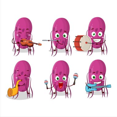 Virüs Molekülü 'nün çizgi film karakteri bazı müzik enstrümanları çalıyor. Vektör illüstrasyonu