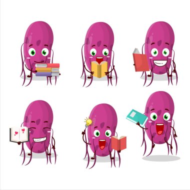 Molekül Molekül çizgi film karakteri konsepti komik bir kitap okuyor. Vektör illüstrasyonu