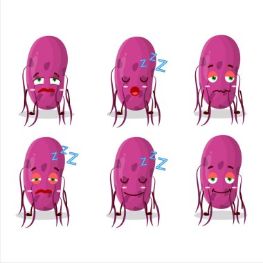 Uykulu ifadeli virüs molekülünün çizgi film karakteri. Vektör illüstrasyonu