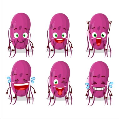 Gülme ifadesi olan virüs molekülünün çizgi film karakteri. Vektör illüstrasyonu