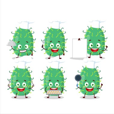 Çeşitli şef ifadeleri olan zigot virüsünün çizgi film karakteri. Vektör illüstrasyonu