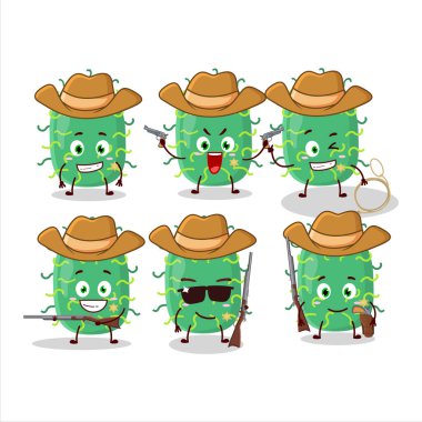 Şirin şapkalı havalı kovboy zigot virüs çizgi film karakteri. Vektör illüstrasyonu