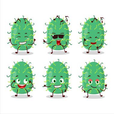 Zigot virüs dansçısı çizgi film karakterinin müzikten hoşlandığı bir görüntü. Vektör illüstrasyonu