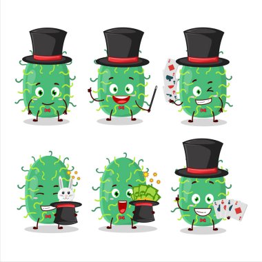 Bir zigot virüsü sihirbaz çizgi film karakteri sahnede rol alıyor. Vektör illüstrasyonu