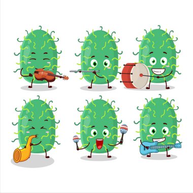 Bazı müzik enstrümanları çalan zigot virüsünün çizgi film karakteri. Vektör illüstrasyonu