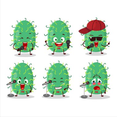 Zigot virüsünün ünlü bir şarkı söylediği şirin bir çizgi film tasarımı. Vektör illüstrasyonu