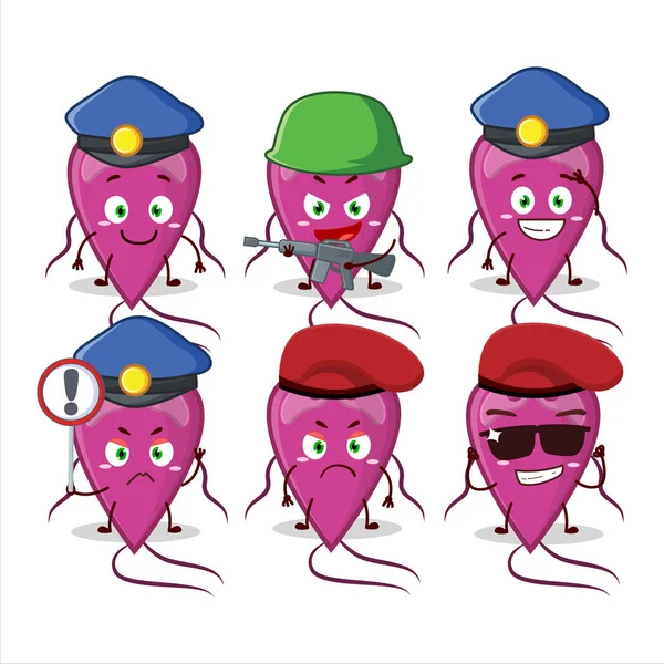 Kendini virüs teşhisi koyan bir polis memuru maskot tasarımı tarzında. Vektör illüstrasyonu