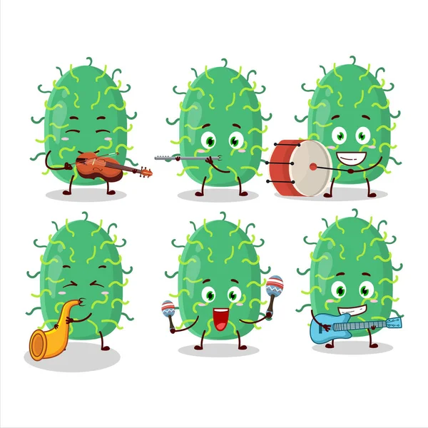 Bazı müzik enstrümanları çalan zigot virüsünün çizgi film karakteri. Vektör illüstrasyonu