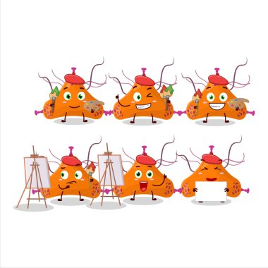 Bakteri virüsü sanatçısı fırçayla çizgi film karakteri resmi. Vektör illüstrasyonu