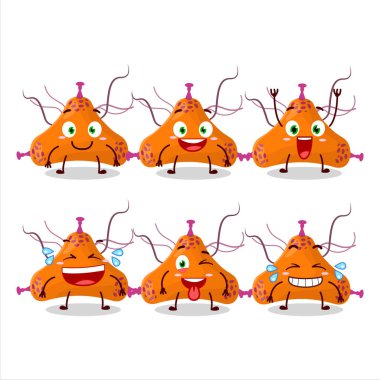 Gülen surat ifadeli bakteri virüsü çizgi film karakteri. Vektör illüstrasyonu