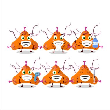 Bir bakteri virüsü karikatür tasarımı resmi salgın sırasında sağlıklı kalmaya devam eder. Vektör illüstrasyonu