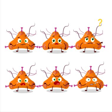 Hangi ifadeyle bakteri virüsünün çizgi film karakteri. Vektör illüstrasyonu