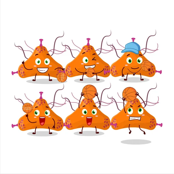 Bactéries Talentueuses Personnage Dessin Animé Virus Comme Athlète Basket Ball — Image vectorielle