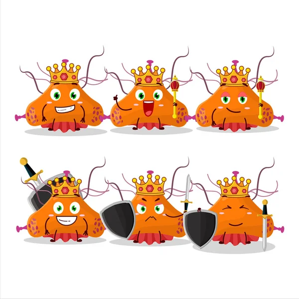 Karizmatik bir Kral bakteri virüsü karakteri, altın taç takıyor. Vektör illüstrasyonu
