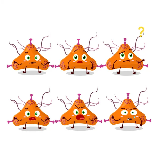 Hangi ifadeyle bakteri virüsünün çizgi film karakteri. Vektör illüstrasyonu