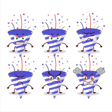 Değişik sinirli ifadeleri olan mavi kestane fişeği çizgi film karakteri. Vektör illüstrasyonu