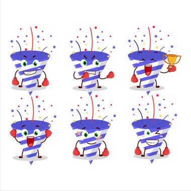 Sportif mavi kestane fişeği boks sporu çizgi film maskotu tasarımı. Vektör illüstrasyonu