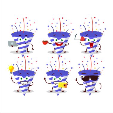 Çeşitli iş simgelerine sahip mavi kestane fişeği çizgi film karakteri. Vektör illüstrasyonu