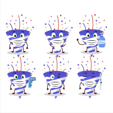 Mavi kestane fişeği karikatür tasarımı bir salgın sırasında sağlıklı kalmaya devam ediyor. Vektör illüstrasyonu