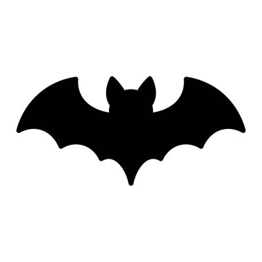 Yarasa vektör simgesi. Cadılar Bayramı için düz kanatlı siyah siluet, gece hayvanı, ya da ürkütücü dekorasyon konsepti.