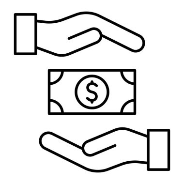 Vektör ikonuna rüşvet ver. El sanatının kara çizgisi para değiş tokuşu. İş ve ahlak tasarımı için yolsuzluk, ödeme veya mali işlem sembolü.