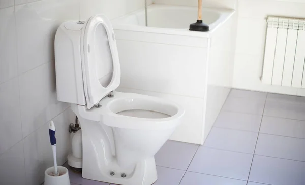 Close Photo Ceramic Bowl Toilet White Domestic Bathroom — Stock Photo, Image