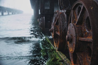 Rusty Industrial Gears by the Sea