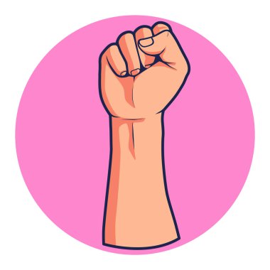 Yumruklamaya hazır sıkıca sarılmış eller. Ağır sıklet boksör, güçlü yumruk, coşkulu duygular, sert, sürükleyici, pembe ve beyaz arka plan