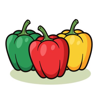 Kırmızı, sarı ve yeşil renkli Paprika 'nın Parlak Üçlüsü