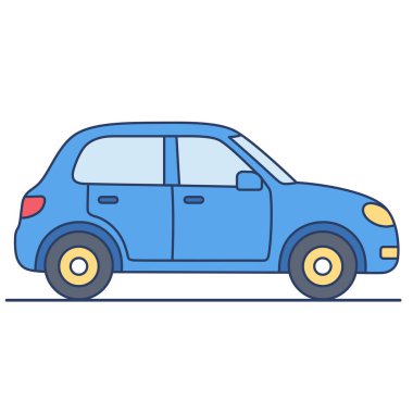 Mavi Kompakt Araba Flat Resimleri Beyaz Arkaplanda İzole Edildi