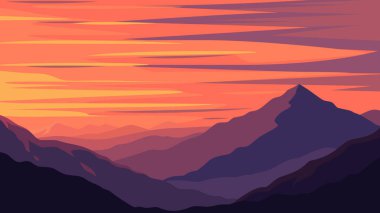 Renkli Gökyüzü ile Minimalist Dağ Günbatımı Manzarası