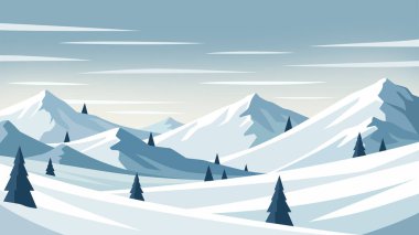 Kış Karlı Dağ Manzarası Çam Ağaçları ve Mavi Gökyüzü