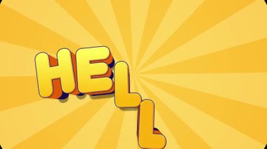 - Merhaba. Çizgi roman tarzında mesaj, animasyon harfleri, sarı dönen arkaplan, kavramlar, fikirler, 4k