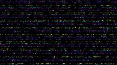 Soyut fütüristik renkli onaltılık kod animasyonu akış verileri ve ışık efektiyle, teknoloji, programlama, yapay zeka, siber güvenlik ve dijital temalar için ideal, alfa kanal arka planına sahip kusursuz döngü