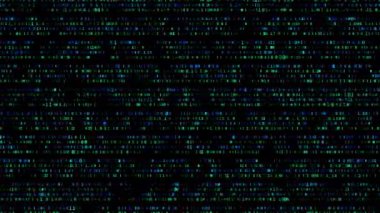 Renkli parlak veri akışına sahip soyut geleceksel ikili kod animasyonu, yapay zekayı, dijital teknolojiyi, programlamayı, siber güvenliği ve sanal ağı simgeliyor, alfa kanallı kusursuz döngü