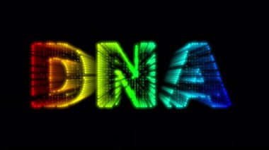 A, T, C, G harfleri ve canlı renk gradyanı, şeffaf arkaplan, alfa kanalı, bilim için kusursuz döngü, biyoteknik görseller içeren soyut üç boyutlu DNA tipografi animasyonu