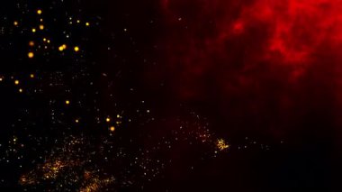 Soyut akış ve kıvrımlı ateş ve kıvılım efektli parçacıklar ve canlandırılmış kırmızı gradyan arka plan, kavramlar, fikirler, 4k