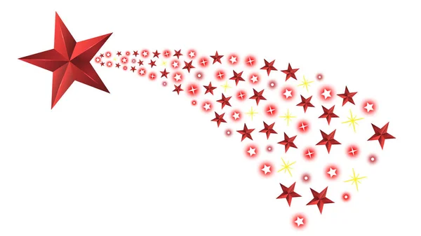 Kırmızı ve sarı altın noel yıldızları yıldızlı kuyruk şeklinde dizilmiş.