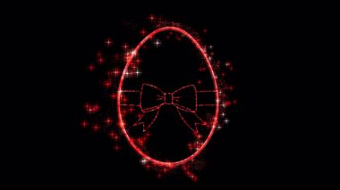 Set of 2 abstract animated easter eggs with twirling glitter and red colored particles, version with and without ribbon bow included, overlay, background, transparent background with alpha channel