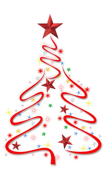 3D yıldızlı ve şeffaf arkaplan elementli renkli soyut noel ağacı