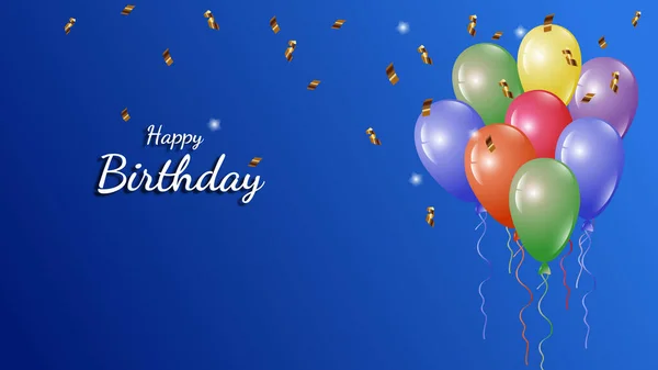 Renkli balonlar ve mavi gradyan arkaplanlı mutlu doğum günü davetiye kartı arka planı