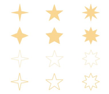 Şeffaf arkaplanda Altın Yıldız Simge Vektör Koleksiyonu