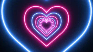 Valentine ya da düğün günü aşk tüneli animasyonu ya da mavi ve pembeyle parlayan neon etkisi, kavramları, fikirleri, 4K, alfa kanallı şeffaf arkaplan, kusursuz döngü elementi