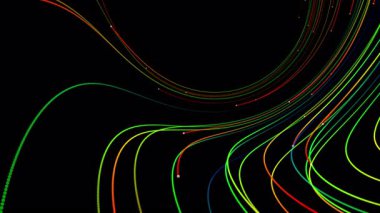 Soyut dinamik optik fiber veri akışı animasyonu RGB renklerinde akış çizgileri ve ışıltı efekti, festival, teknoloji veya dijital iletişim temaları için mükemmel, alfa kanallı şeffaf BG