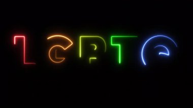 Renkli neon efektli ve parıldayan hatlı LGBTQ kelimesinin animasyon videosu. Alfa kanalı ile şeffaf arkaplan, kapsayıcı kavramlar, farkındalık içeriği ve modern hareket grafiği için ideal