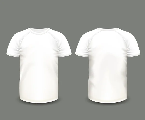 Mens vit raglan t-shirt i front och rygg visningar. Vector mall. Fullt redigerbara handgjorda mesh — Stock vektor
