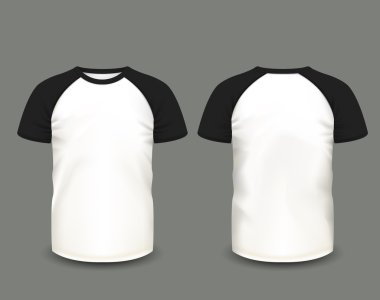Ön ve arka görünümlerinde Mens raglan t-shirt. Vektör şablonu. Tamamen düzenlenebilir el yapımı örgü