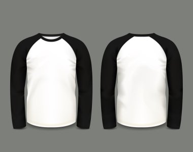Mens black raglan sweatshirt long sleeve in front and back views. Vector template. Fully editable handmade mesh clipart