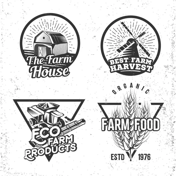 Conjunto de logotipos conceitos de fazenda. Etiquetas em estilo vintage retro para produtos naturais, orgânicos e alimentos caseiros. Ilustração vetorial . —  Vetores de Stock