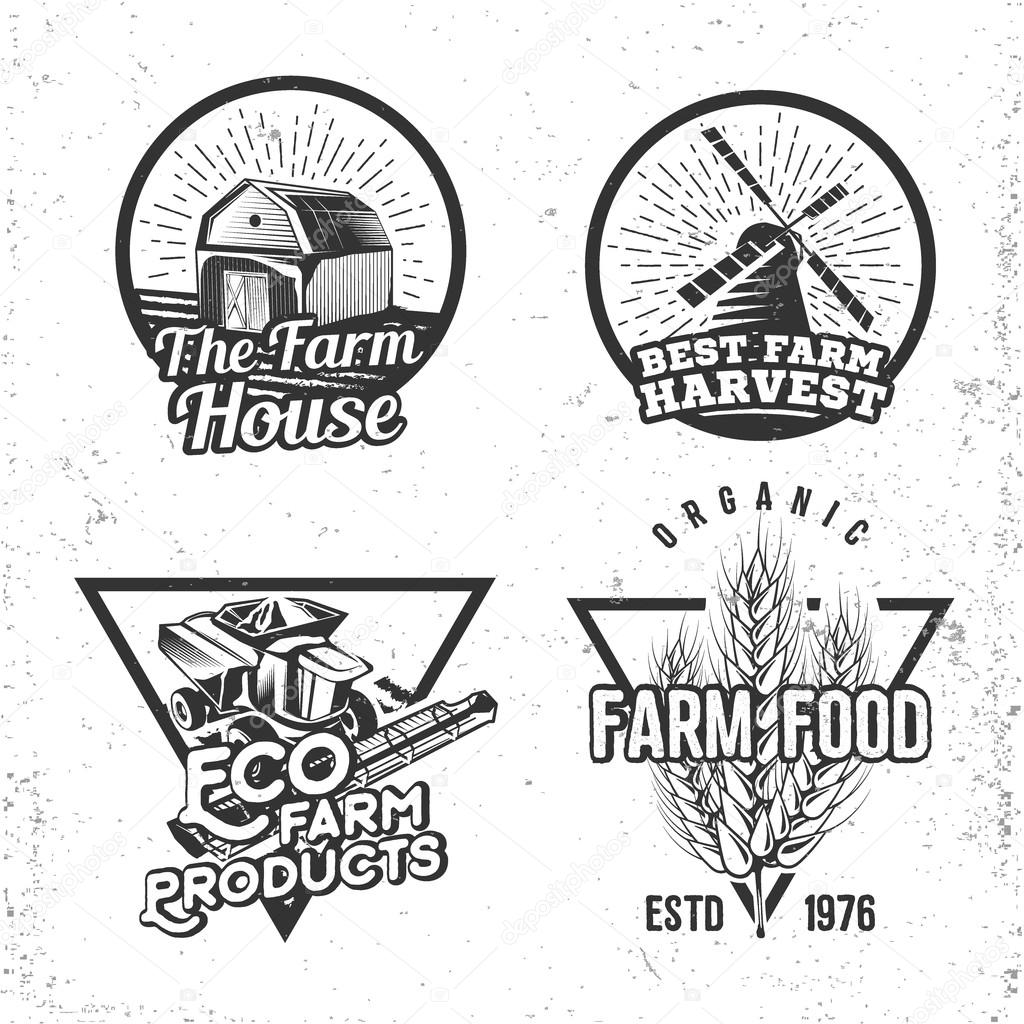 Set of logos farmhouse concepts. Labels in retro vintage style for natural, organic products and homemade food. Vector illustration.